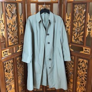 London Fog Sage Green Trench Coat Women Size 14 Buttons Pockets Collared Adult